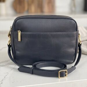 Giani Bernini Navy Leather Crossbody Bag with Gold Accents